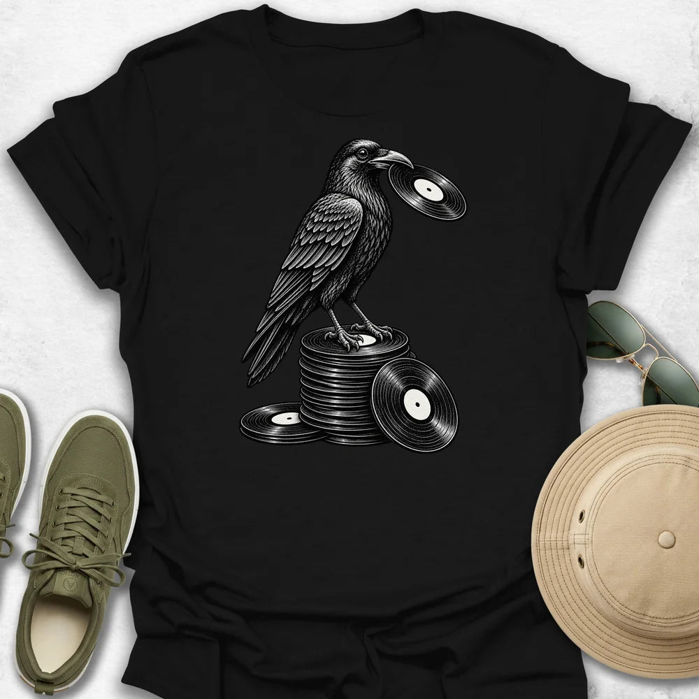 Crow Standing on Vinyl T-Shirt