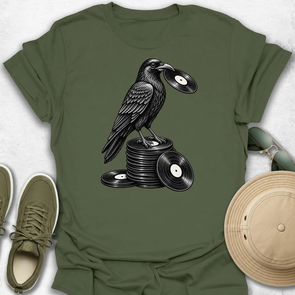 Crow Standing on Vinyl T-Shirt