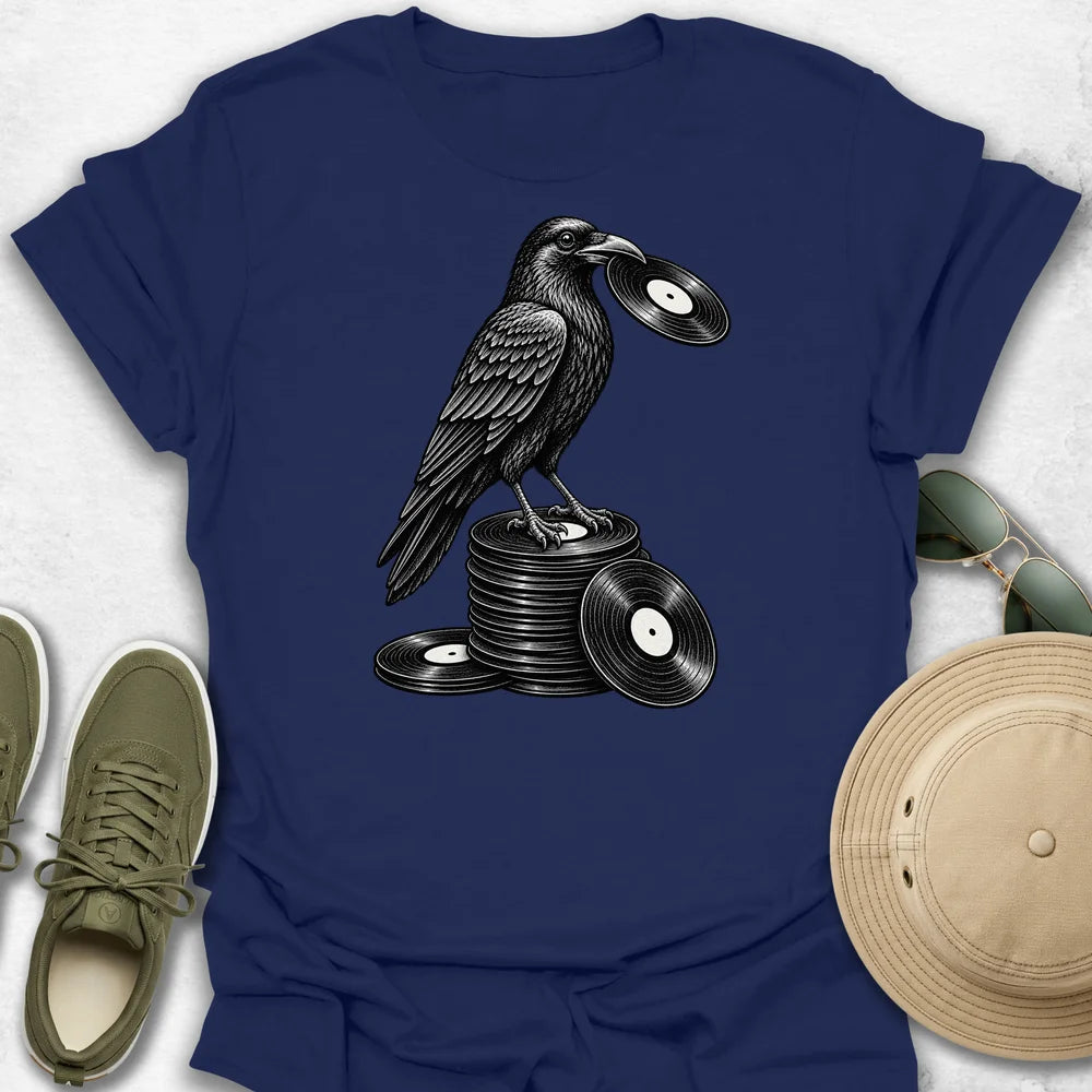 Crow Standing on Vinyl T-Shirt