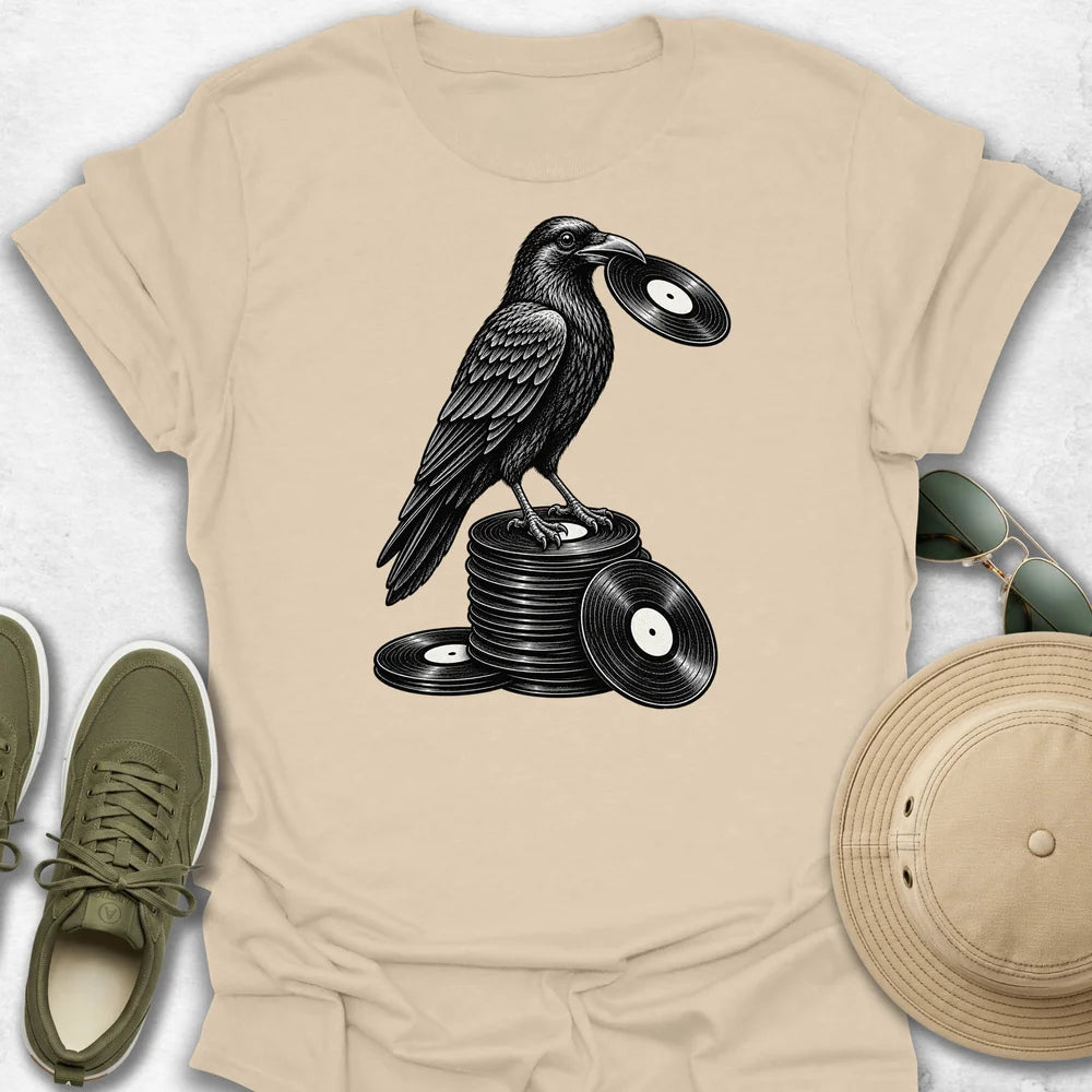 Crow Standing on Vinyl T-Shirt