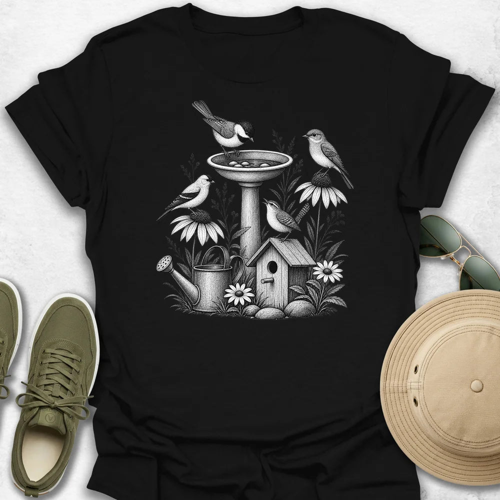 Vintage Bird Bath Garden T-Shirt