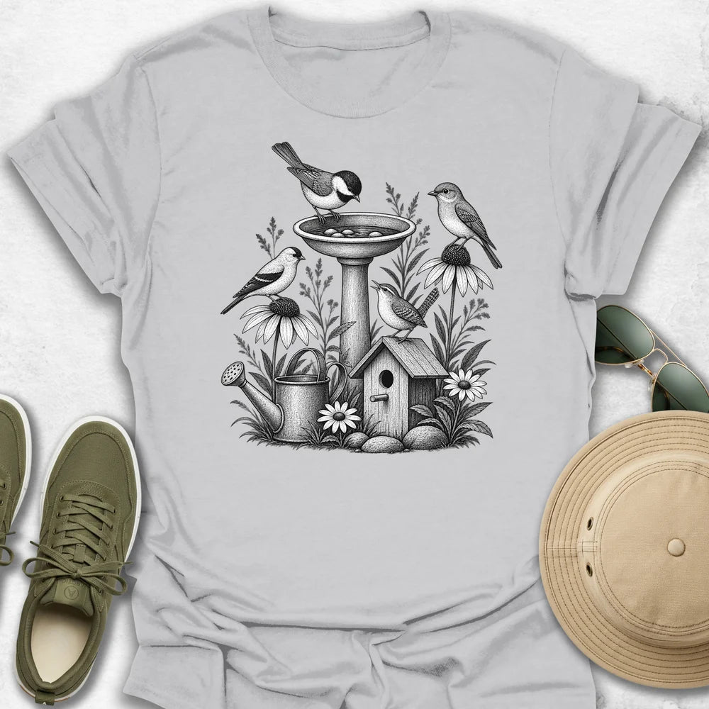 Vintage Bird Bath Garden T-Shirt