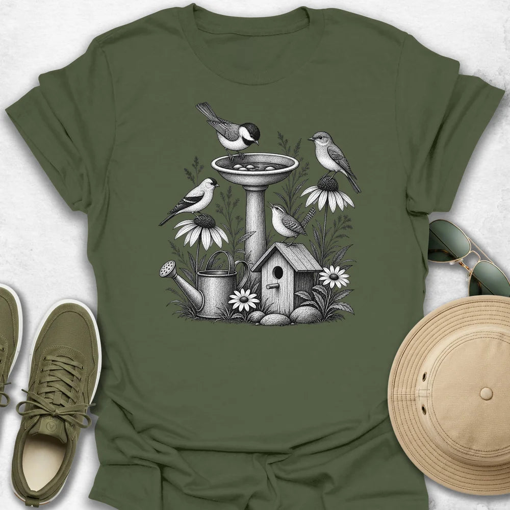 Vintage Bird Bath Garden T-Shirt