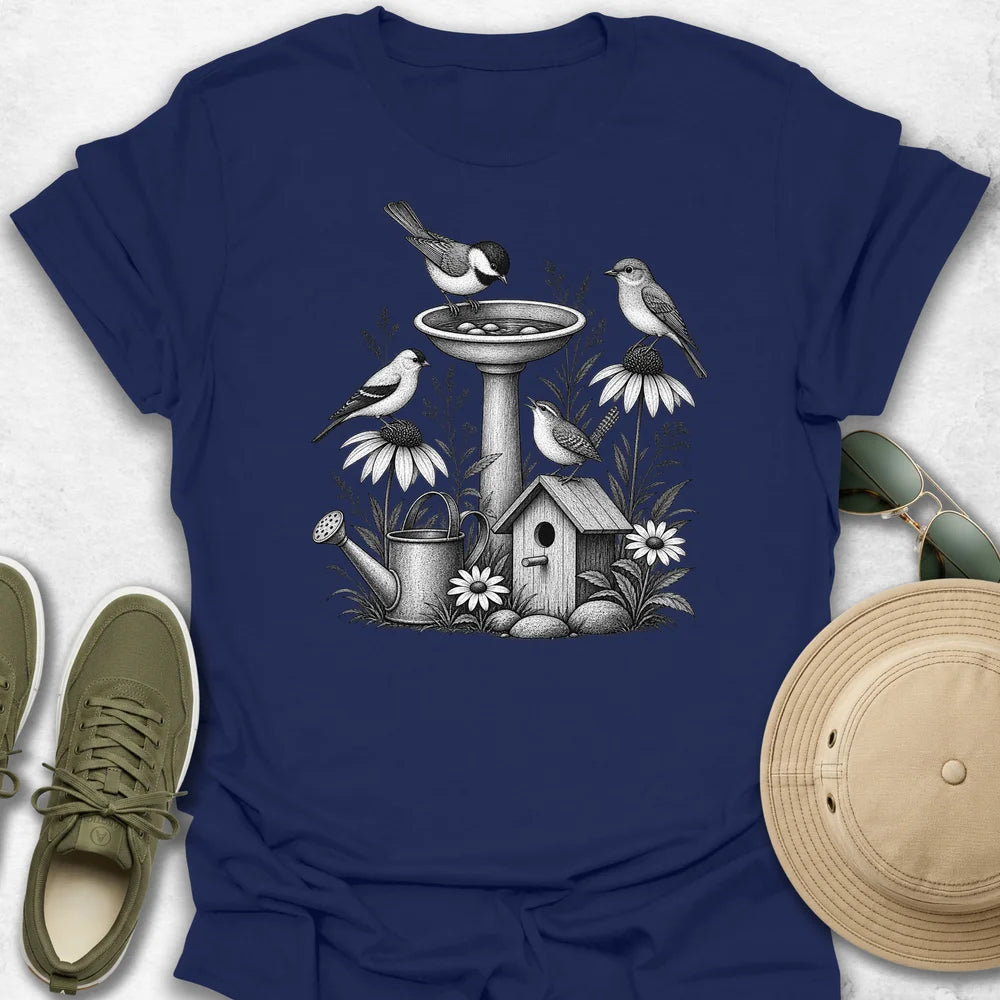 Vintage Bird Bath Garden T-Shirt