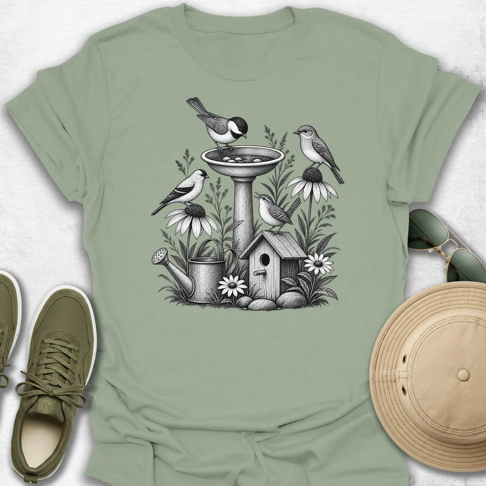 Vintage Bird Bath Garden T-Shirt