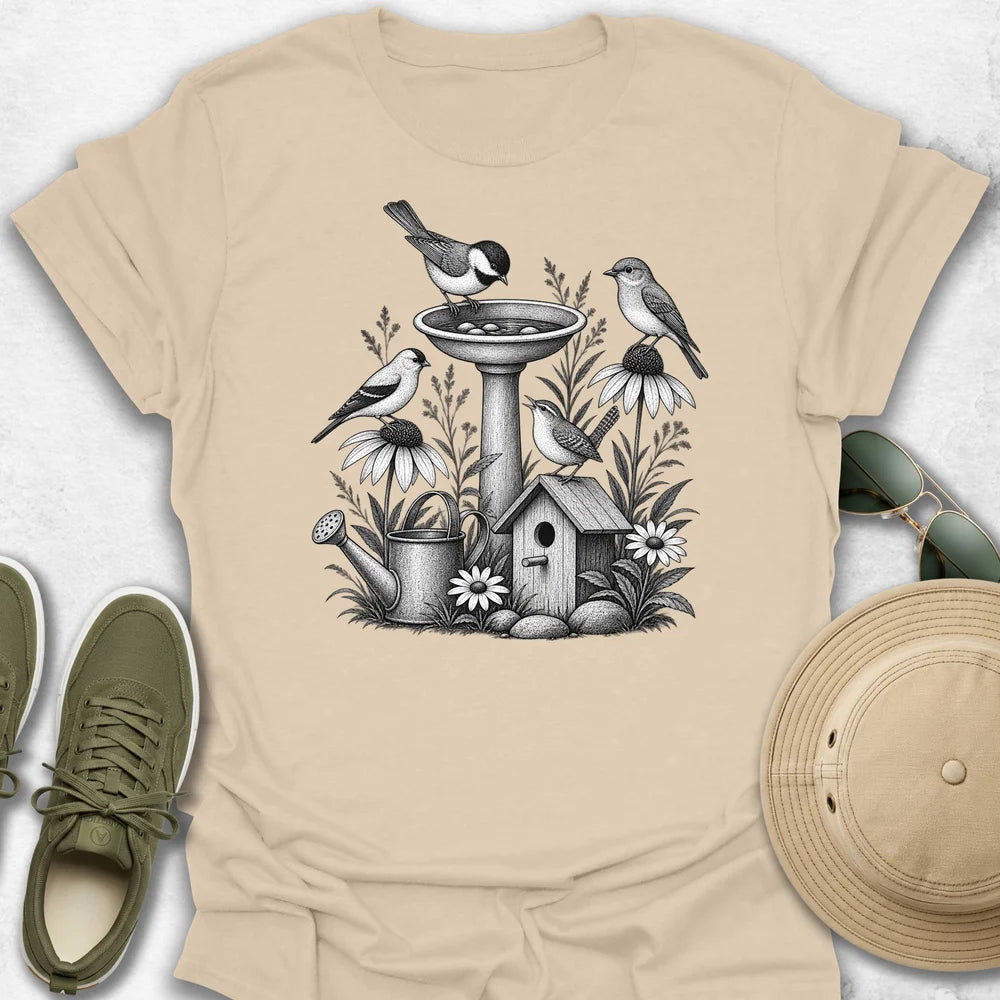 Vintage Bird Bath Garden T-Shirt
