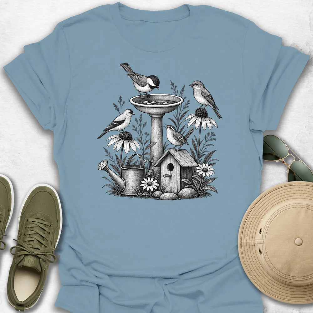 Vintage Bird Bath Garden T-Shirt