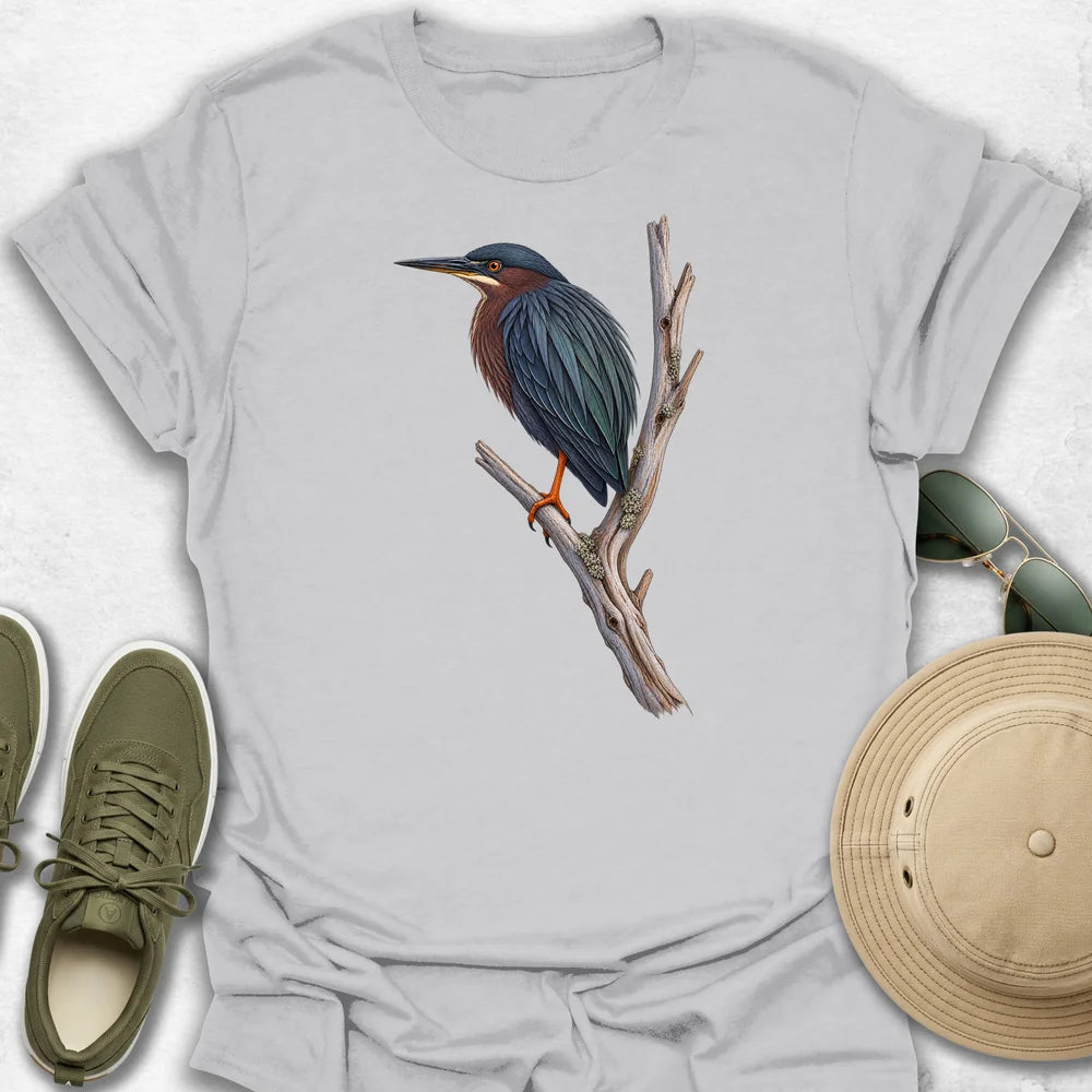 Green Heron Perched on Branch T-Shirt