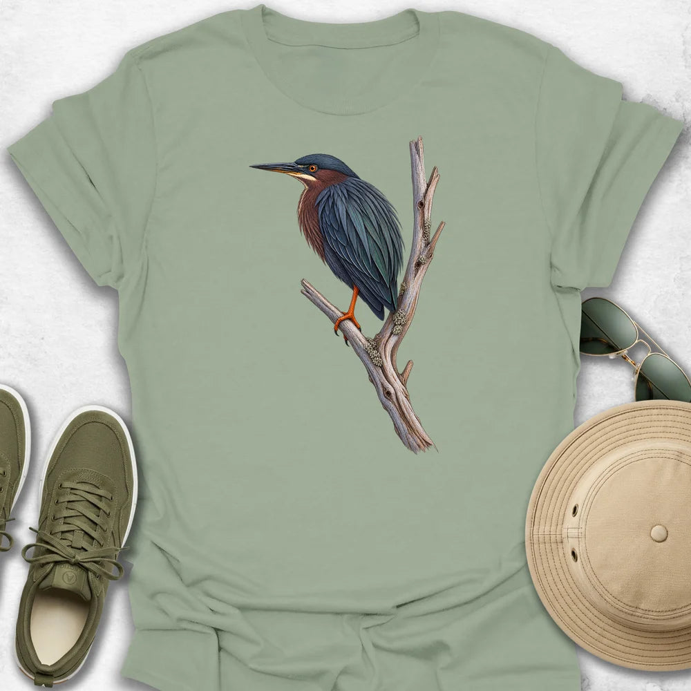 Green Heron Perched on Branch T-Shirt