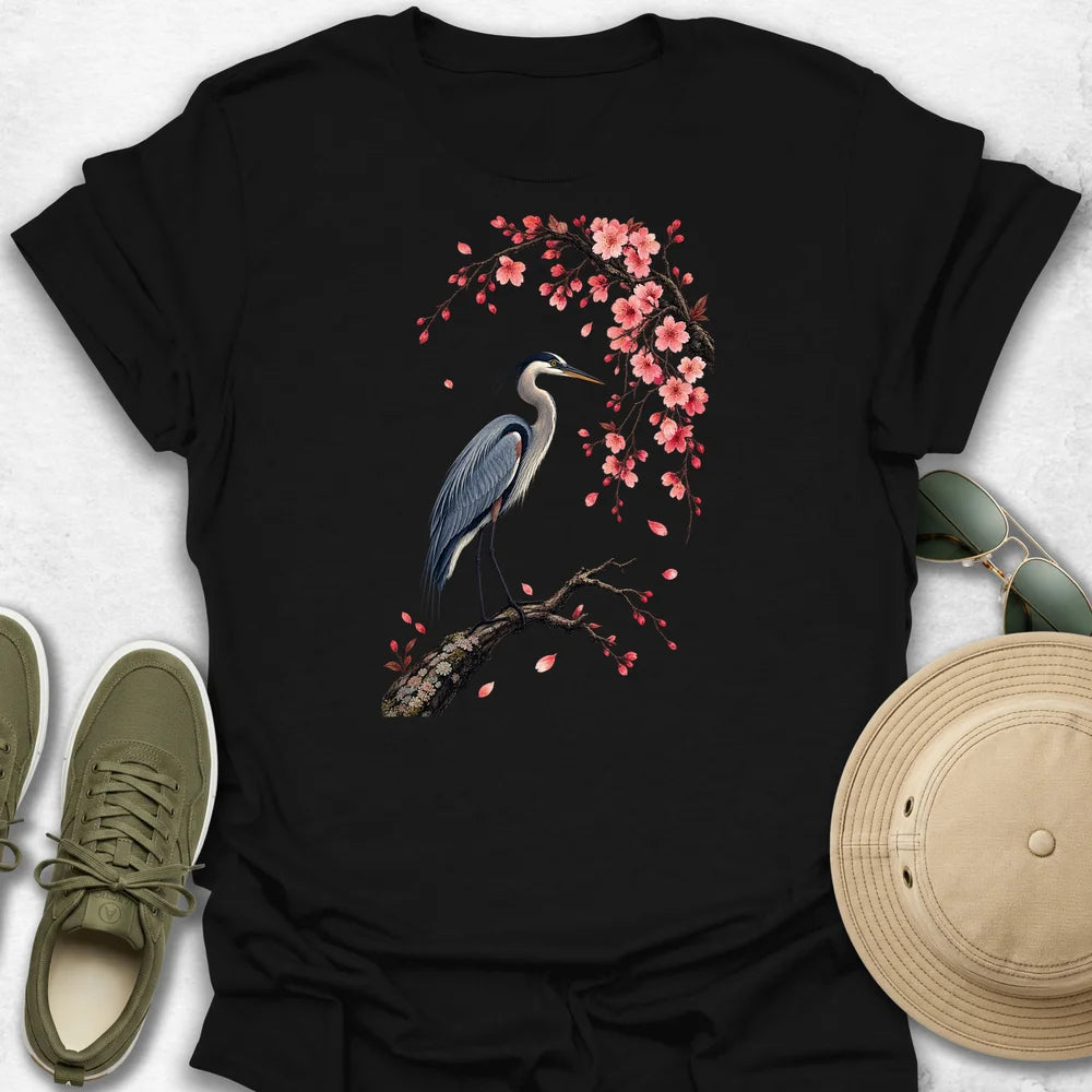 Heron Beneath Cherry Blossoms T-Shirt