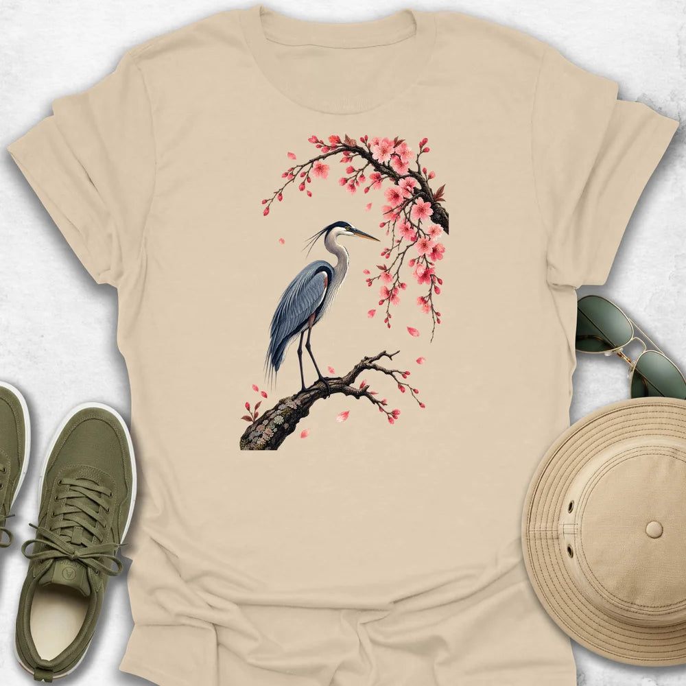 Heron Beneath Cherry Blossoms T-Shirt
