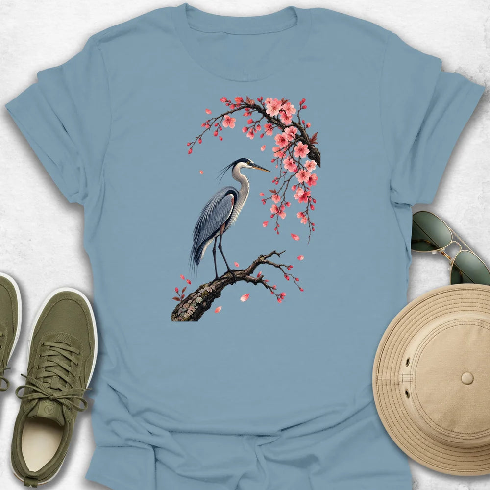 Heron Beneath Cherry Blossoms T-Shirt