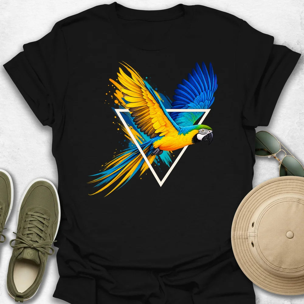 Macaw Bursting Through Triangle T-Shirt