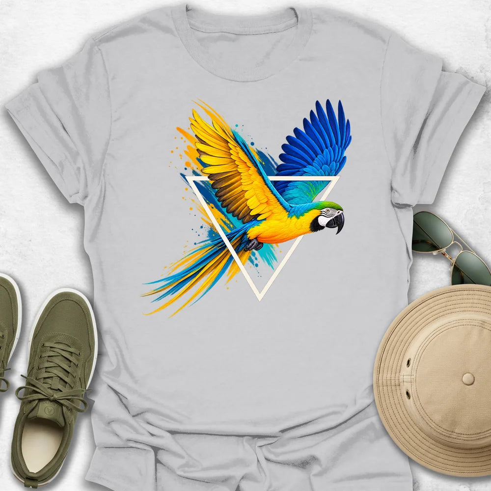Macaw Bursting Through Triangle T-Shirt