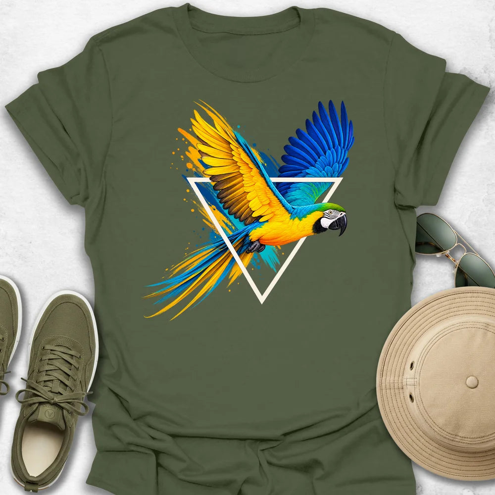 Macaw Bursting Through Triangle T-Shirt