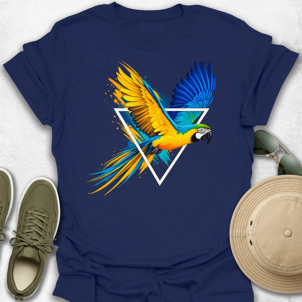 Macaw Bursting Through Triangle T-Shirt