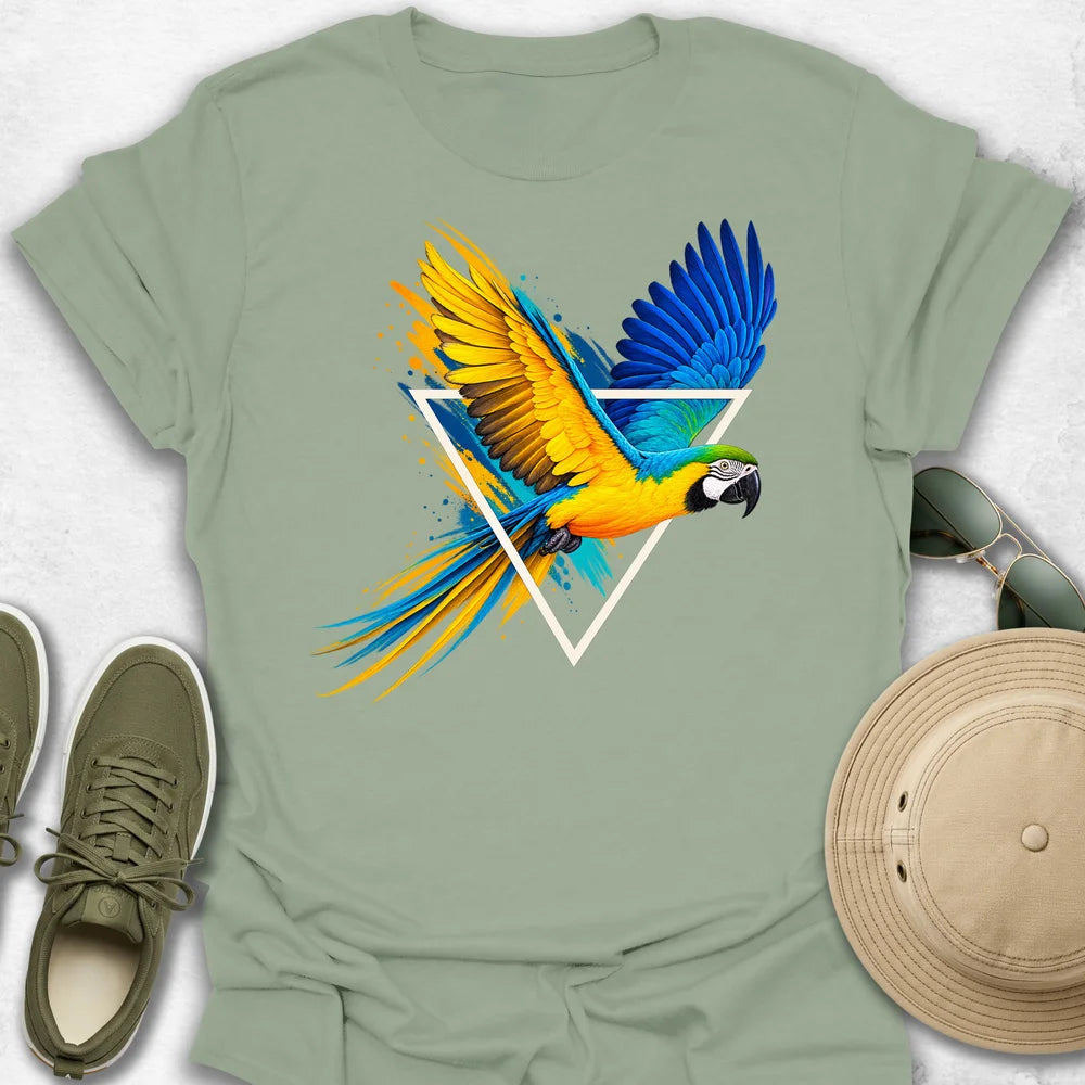 Macaw Bursting Through Triangle T-Shirt