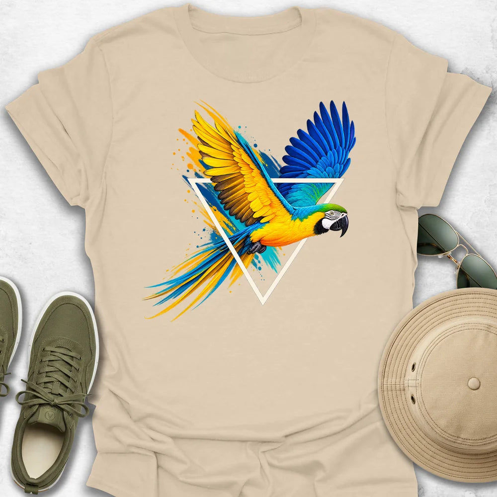 Macaw Bursting Through Triangle T-Shirt