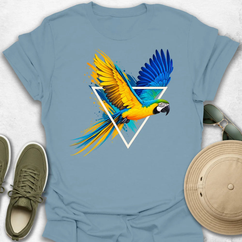 Macaw Bursting Through Triangle T-Shirt