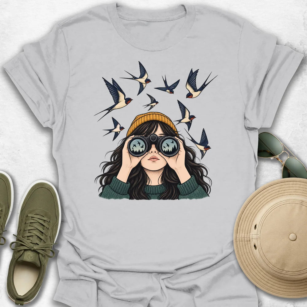 Girl Surrounded by Swallows T-Shirt