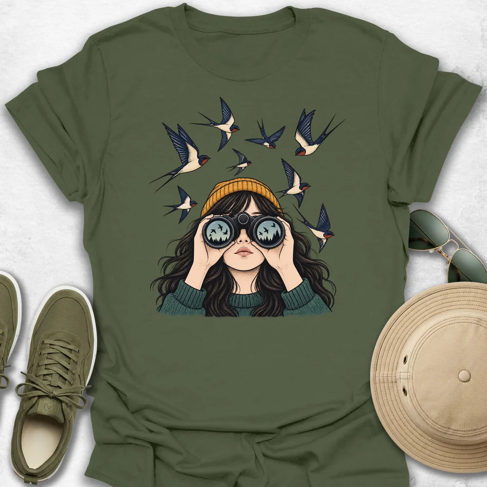 Girl Surrounded by Swallows T-Shirt