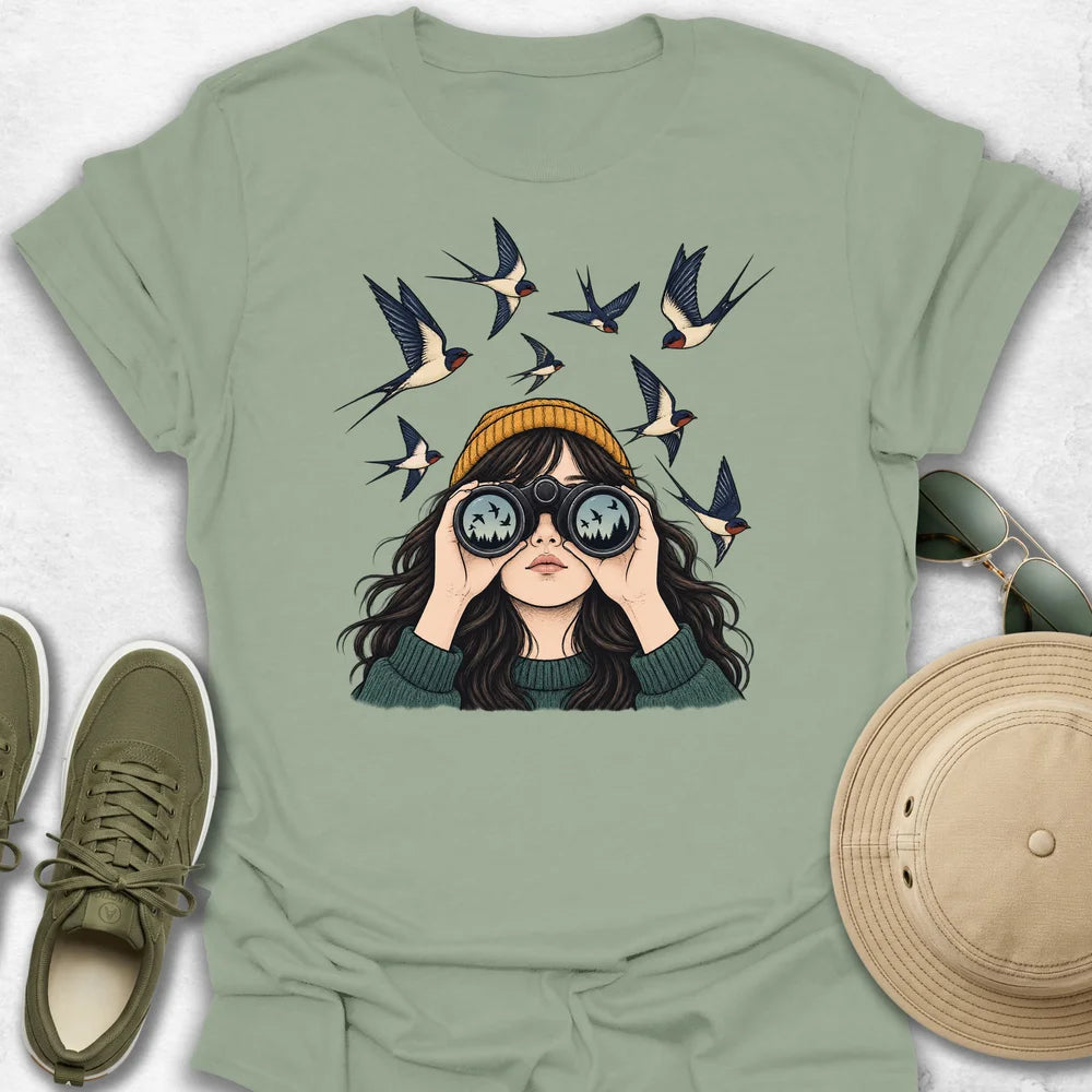 Girl Surrounded by Swallows T-Shirt