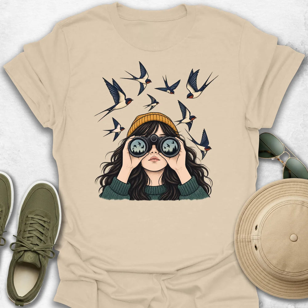 Girl Surrounded by Swallows T-Shirt