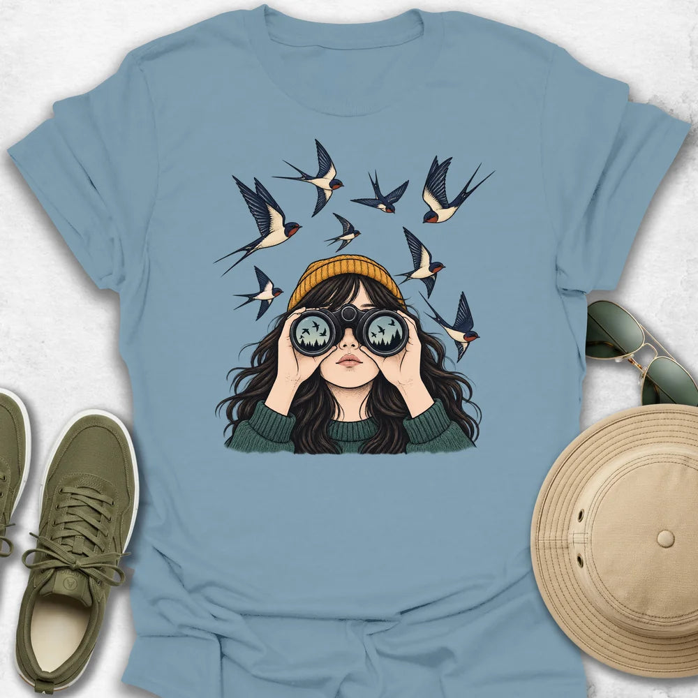 Girl Surrounded by Swallows T-Shirt