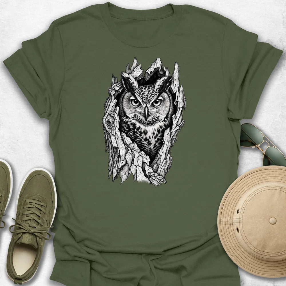 Owl in a Tree Hollow T-Shirt