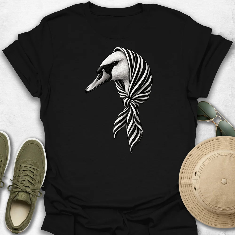 Swan in Striped Headscarf T-Shirt