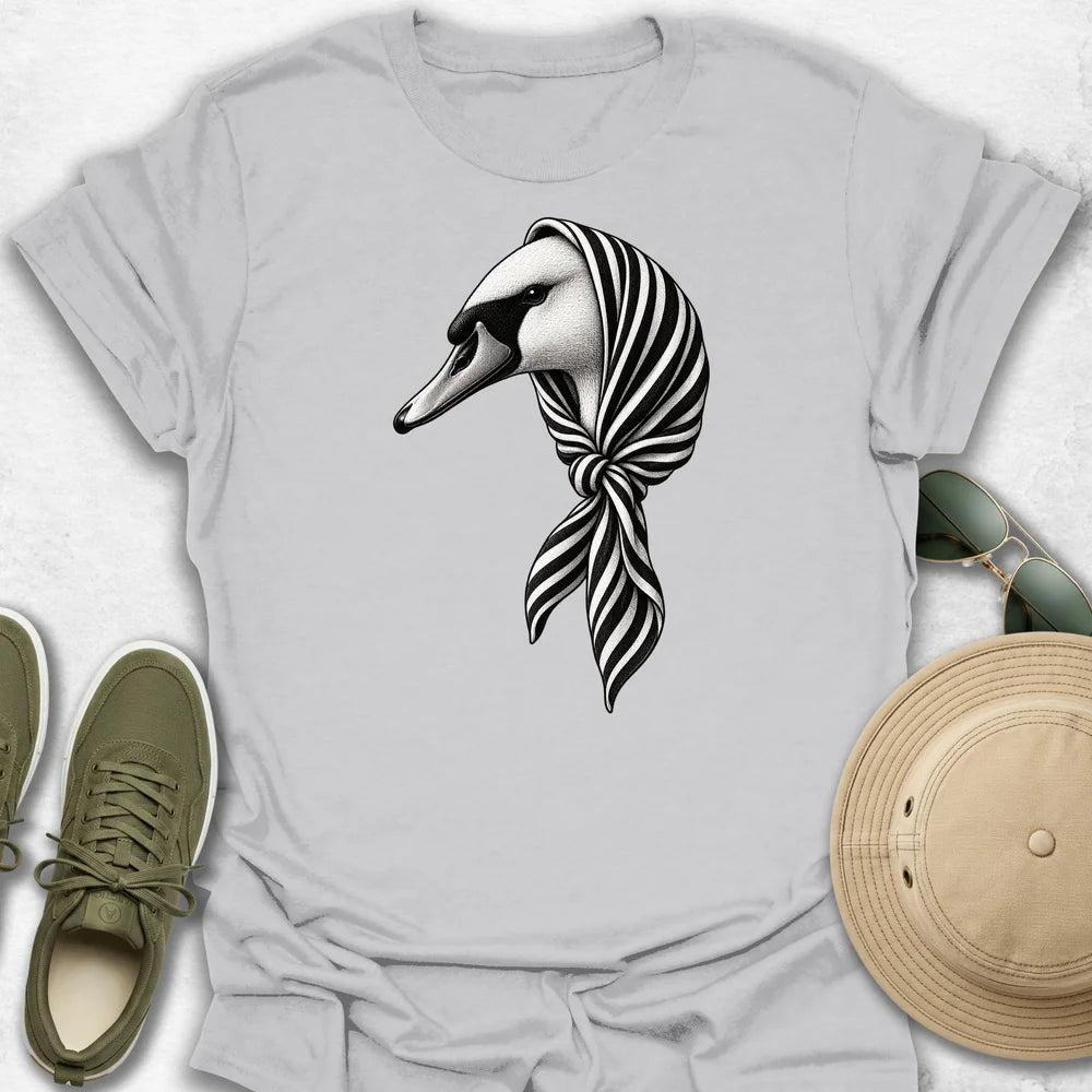 Swan in Striped Headscarf T-Shirt