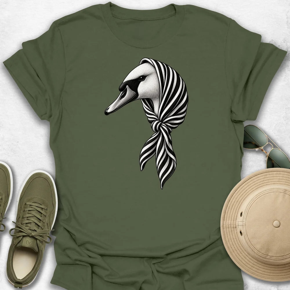 Swan in Striped Headscarf T-Shirt