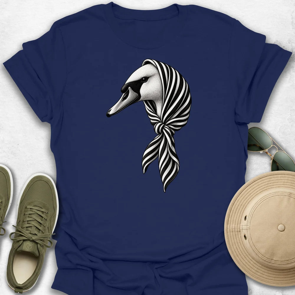 Swan in Striped Headscarf T-Shirt