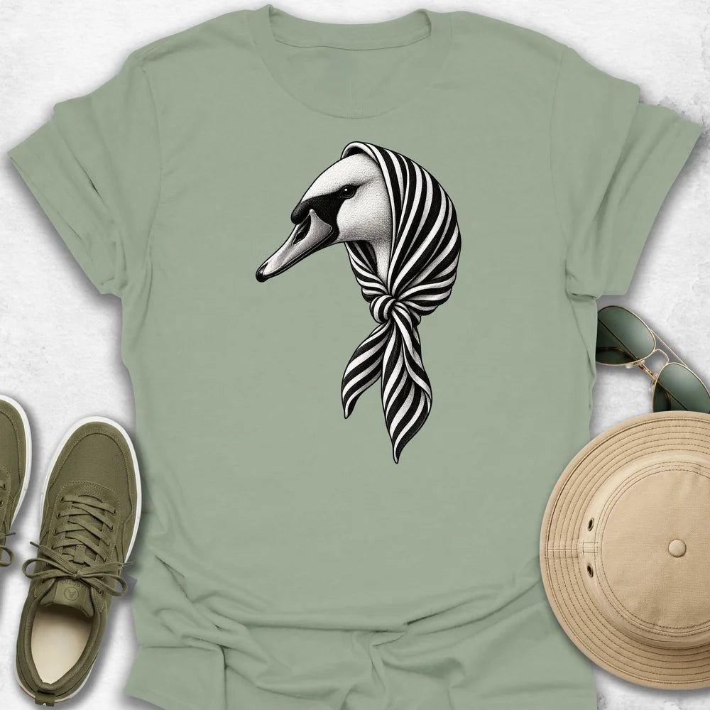 Swan in Striped Headscarf T-Shirt