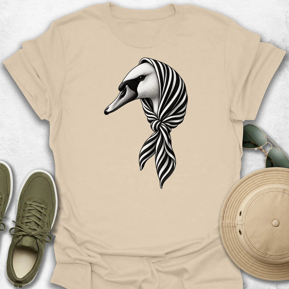 Swan in Striped Headscarf T-Shirt