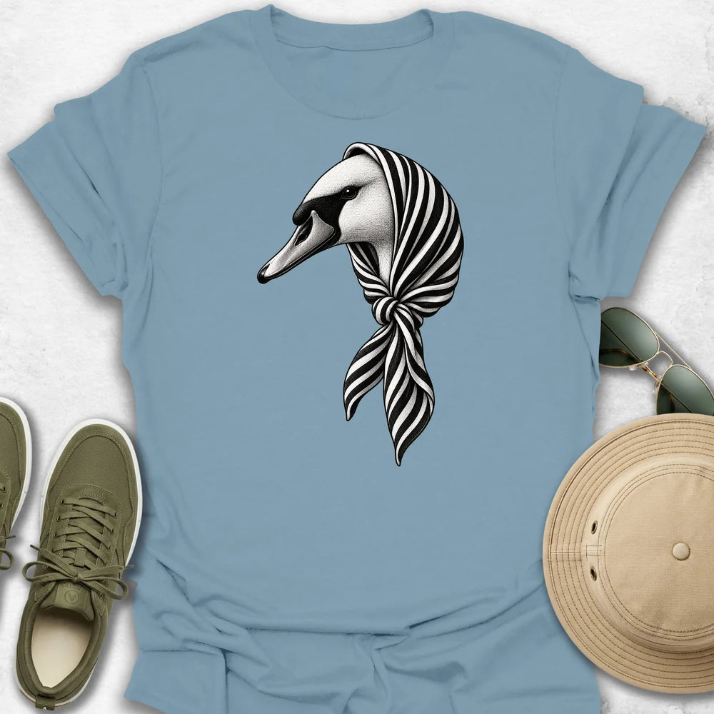 Swan in Striped Headscarf T-Shirt