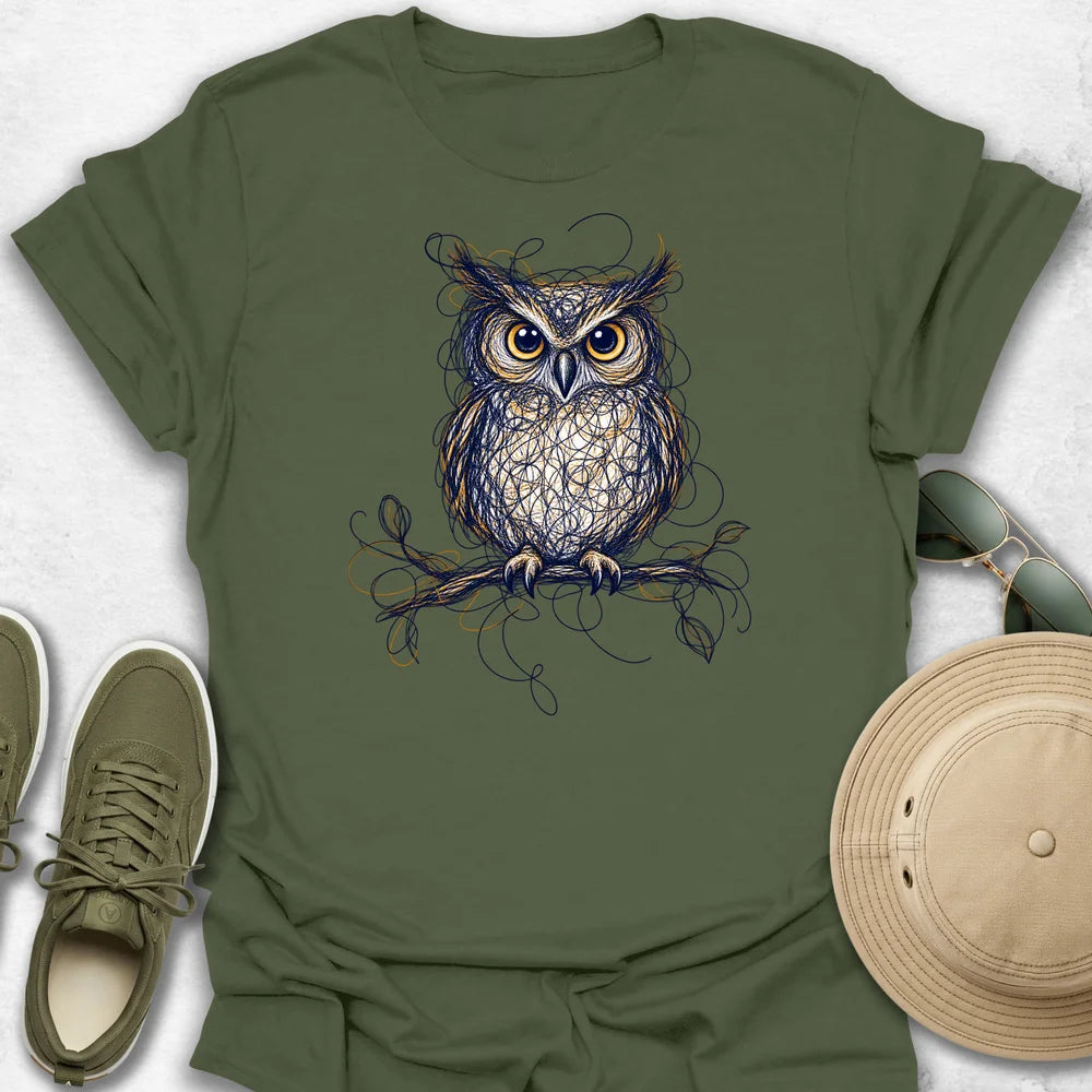 Scribble Owl on a Twisted Branch T-Shirt