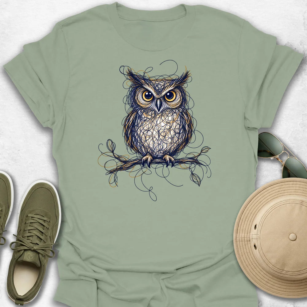 Scribble Owl on a Twisted Branch T-Shirt