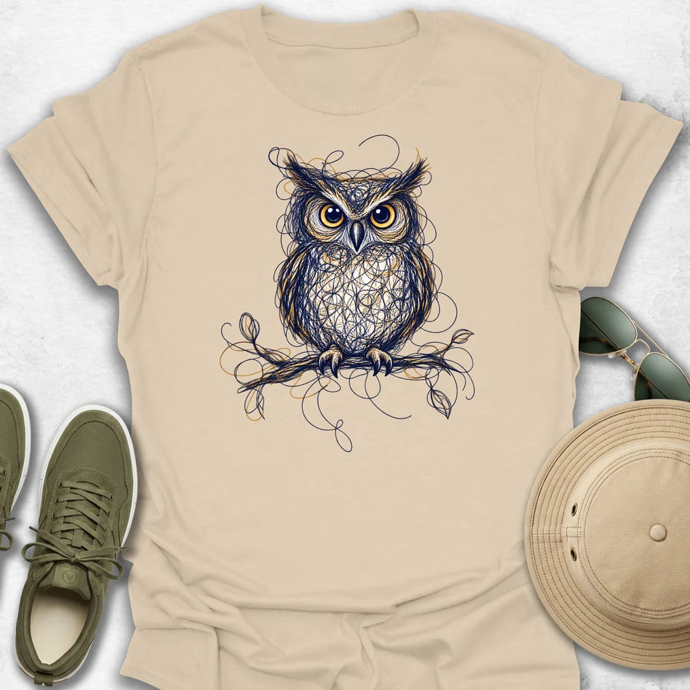 Scribble Owl on a Twisted Branch T-Shirt