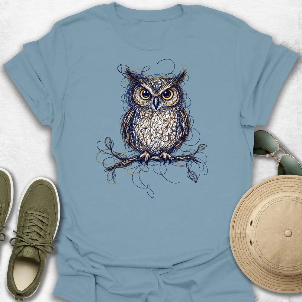 Scribble Owl on a Twisted Branch T-Shirt