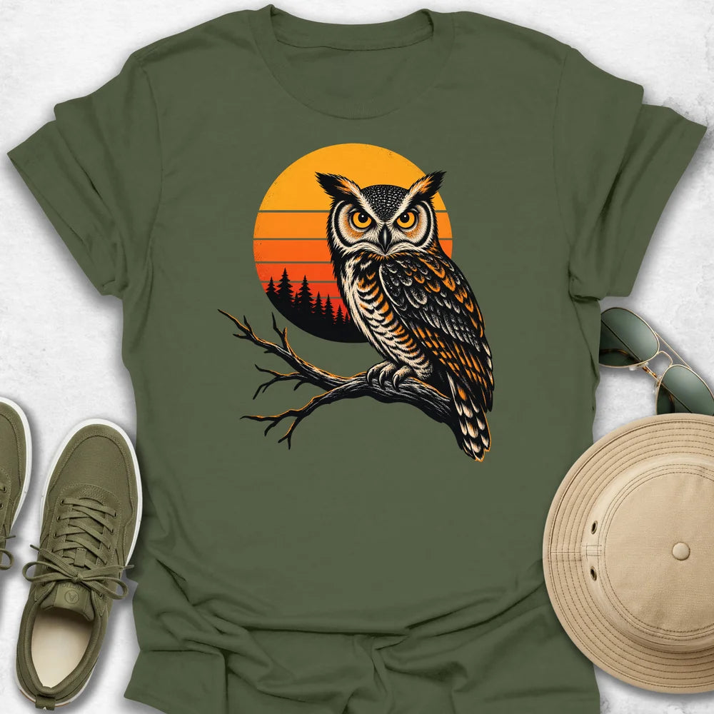 Horned Owl Over Sunset Pines T-Shirt