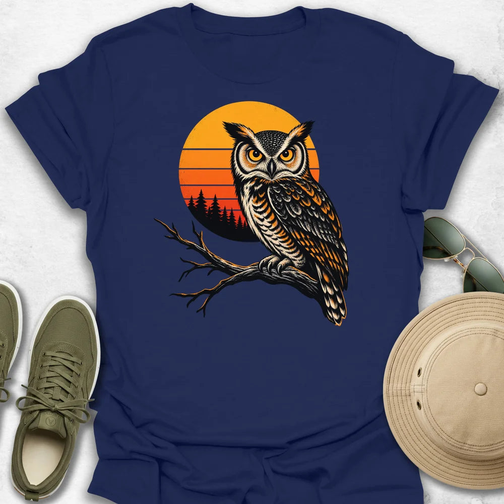 Horned Owl Over Sunset Pines T-Shirt
