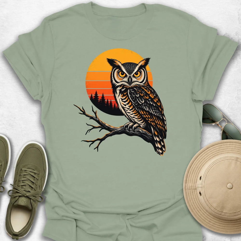 Horned Owl Over Sunset Pines T-Shirt