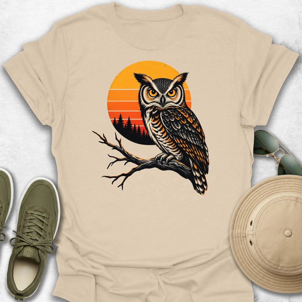 Horned Owl Over Sunset Pines T-Shirt