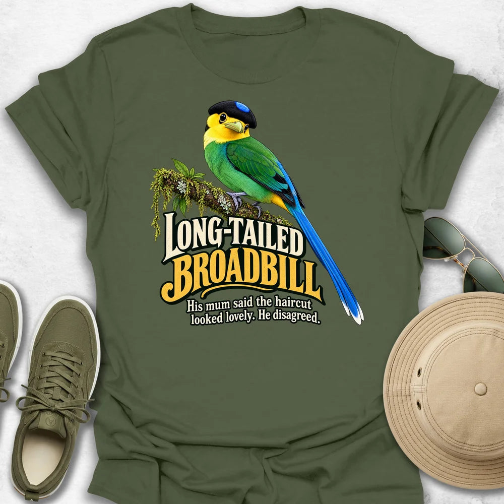 Long-Tailed Broadbill Haircut T-Shirt