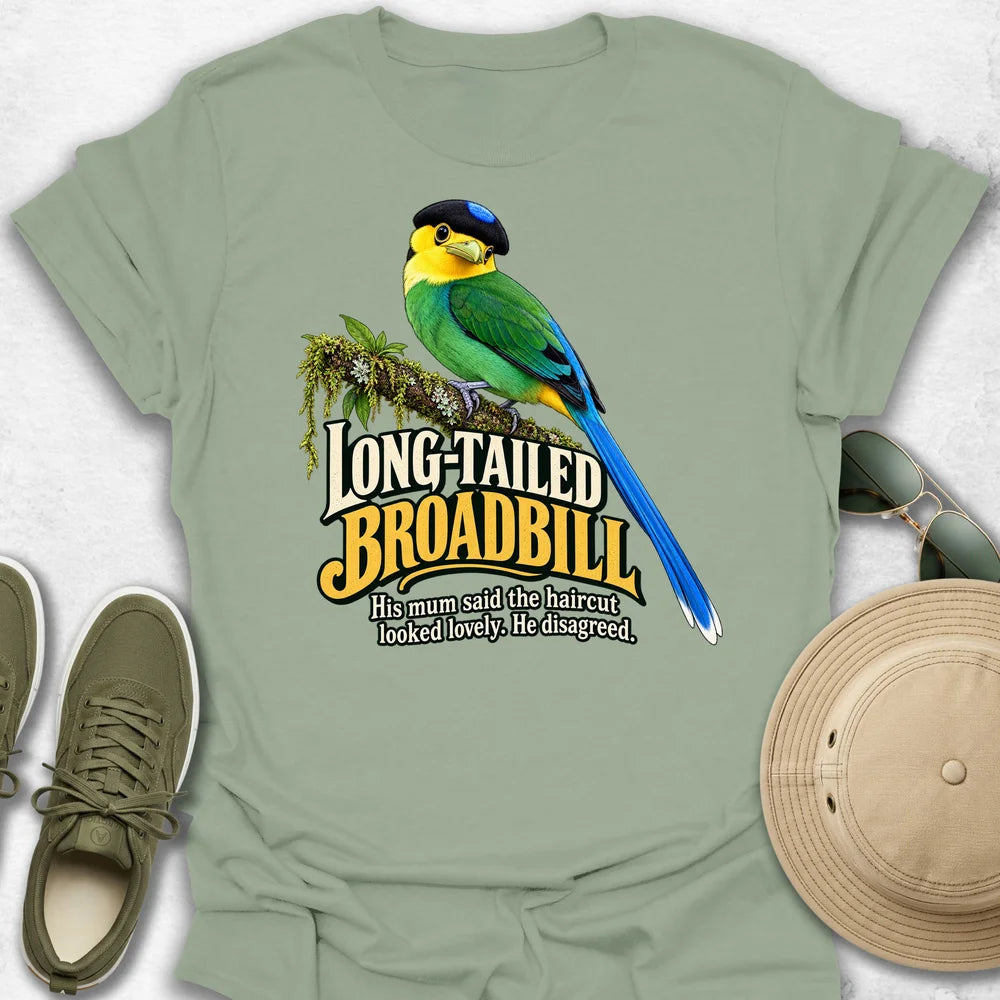 Long-Tailed Broadbill Haircut T-Shirt