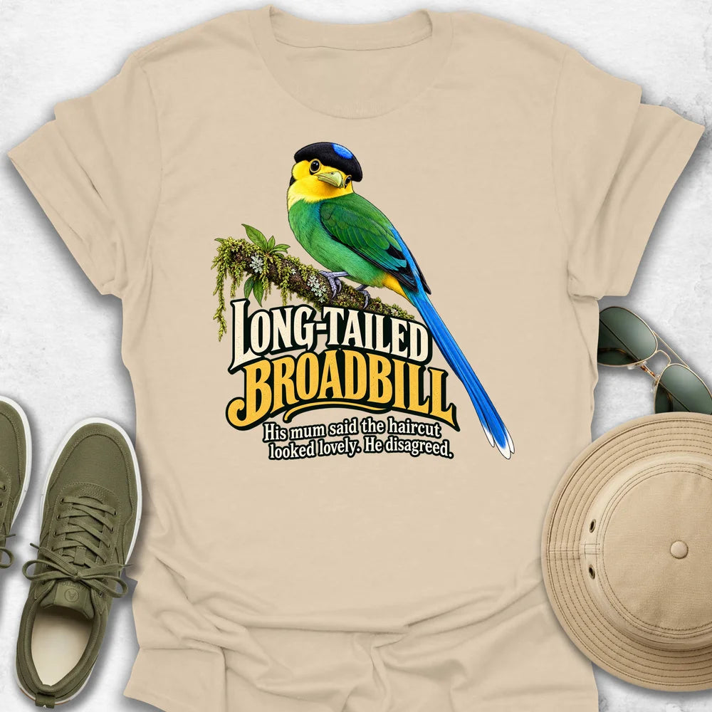 Long-Tailed Broadbill Haircut T-Shirt