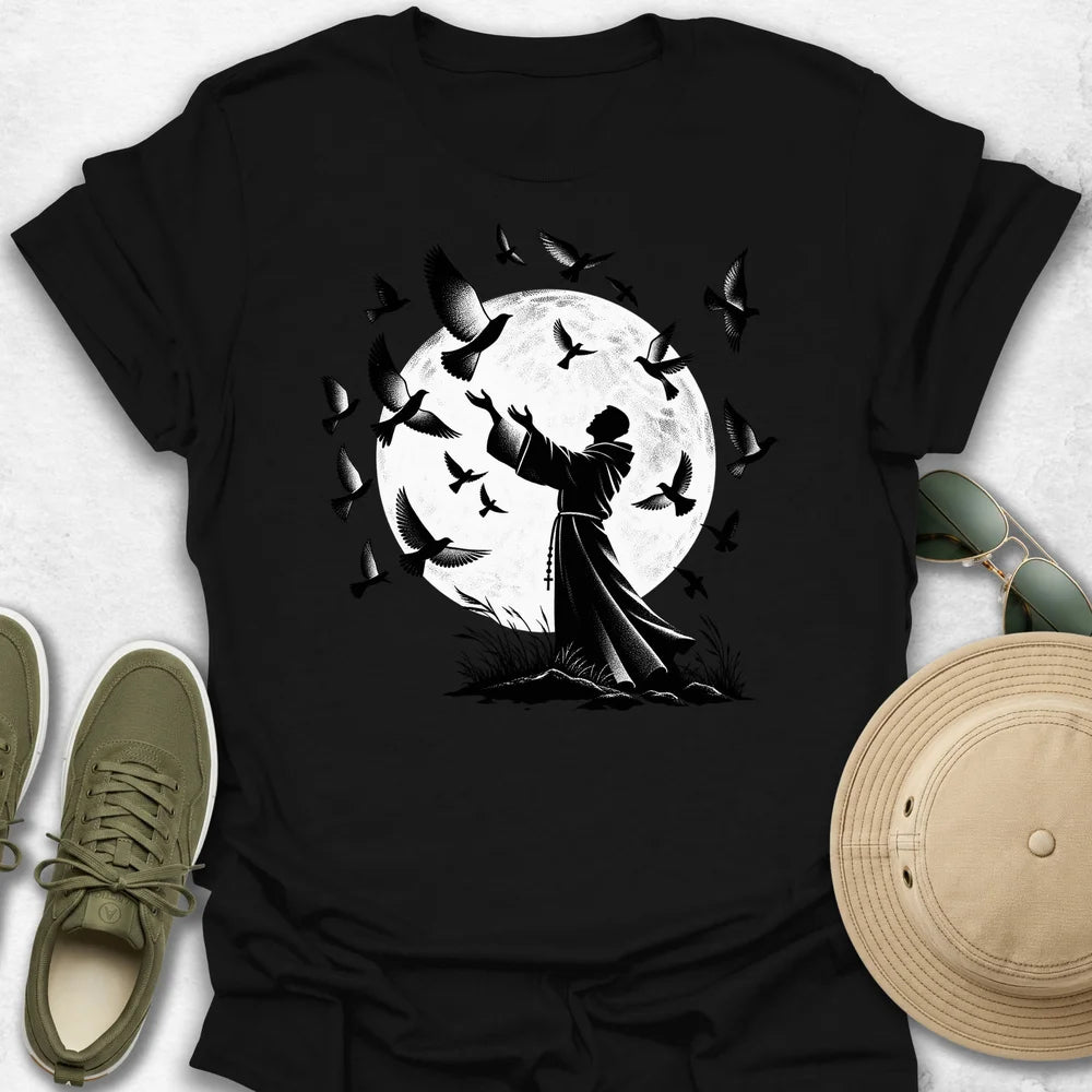 Monk Beneath the Moonlit Flock T-Shirt
