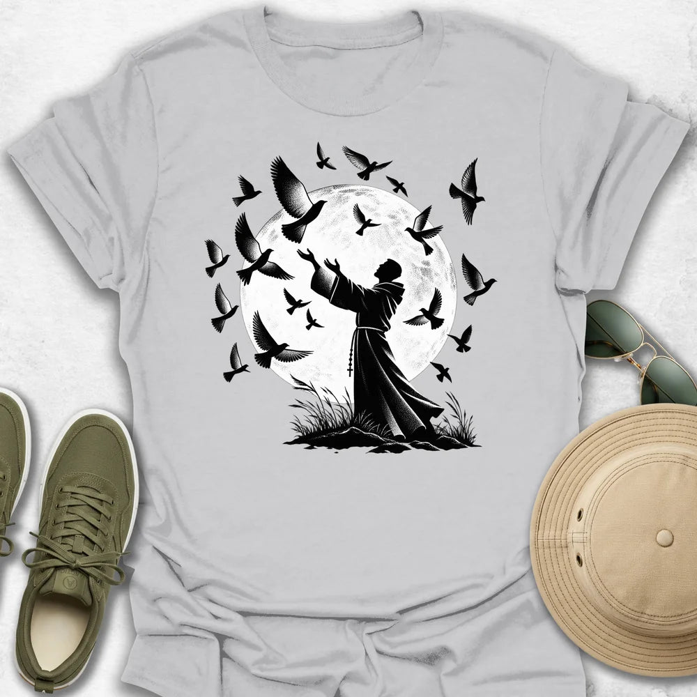 Monk Beneath the Moonlit Flock T-Shirt