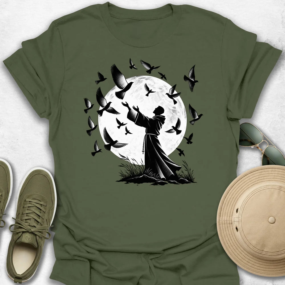Monk Beneath the Moonlit Flock T-Shirt